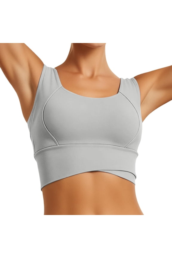 Women’s High Waist Cross Sports Bra – Shock Absorbing, Racerback, Push Up, for Running, Yoga Grey L