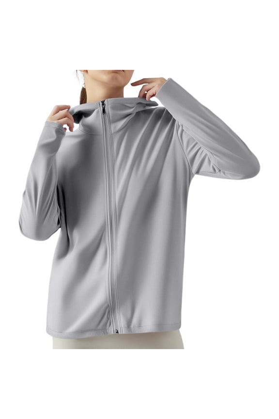 Women's Ice Silk Hooded Sunscreen Jacket – Solid Color Lightweight UPF 50+ Protective Outdoor Cover Up for Summer GY1 XXXXL