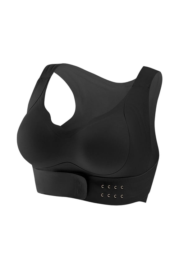 Women’s Invisible Posture Correction Bra – Front Closure Seamless Back Smoothing, Push Up, One‑Piece Black S