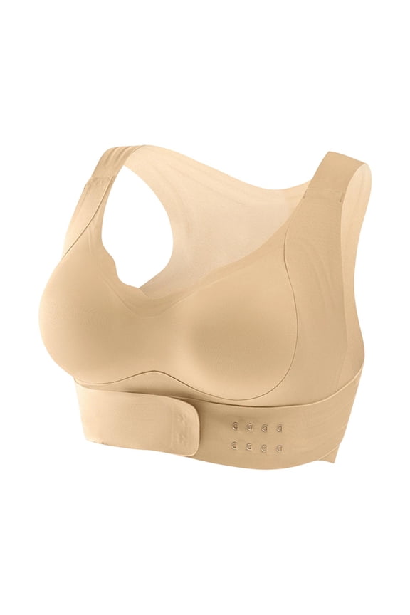 Women’s Invisible Posture Correction Bra – Front Closure Seamless Back Smoothing, Push Up, One‑Piece Khaki M