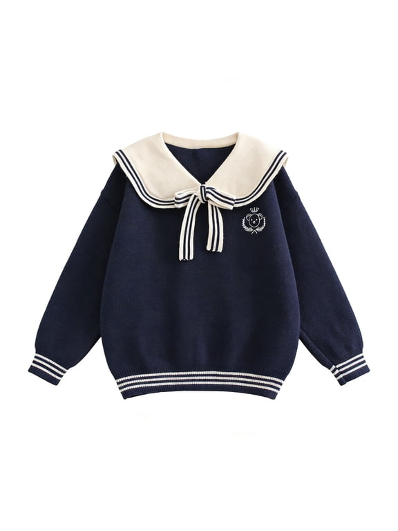Women's Japanese Style Sailor Collar Knit Sweater Oversized Loose Long Sleeve Casual Fall Winter Pullover