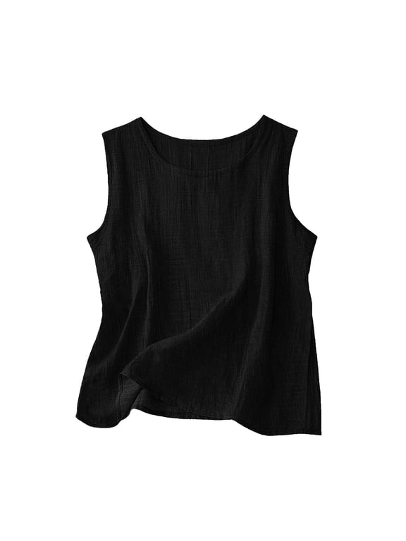 Women’s Lightweight Sheer Sleeveless Blouse – Casual Loose Fit Summer Camisole Top, Round Neck Comfortable Basic Tank Black L