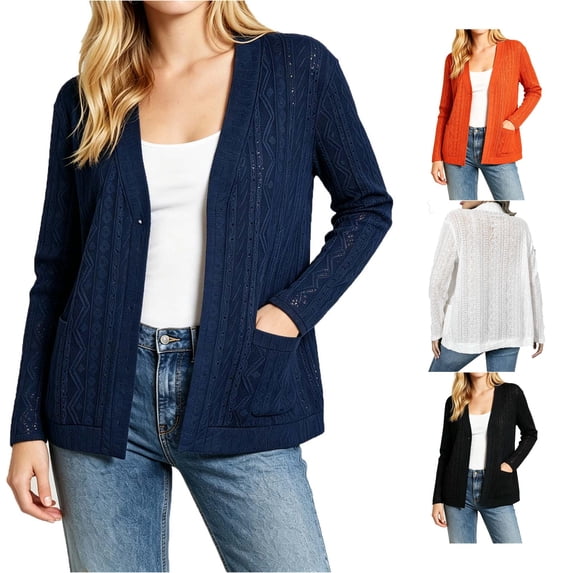 Luvior Women's Plus Size Lightweight Cardigan Open Front Long Sleeve Casual Cardigans with Pockets