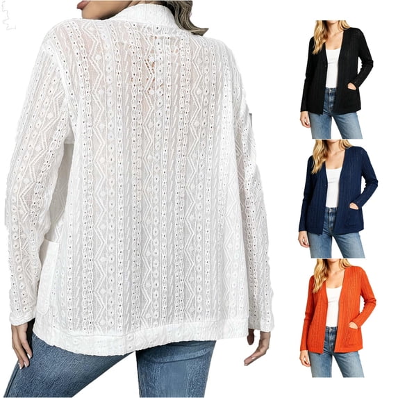 Luvior Women's Plus Size Lightweight Cardigan Open Front Long Sleeve Casual Cardigans with Pockets
