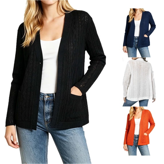 Luvior Women's Plus Size Lightweight Cardigan Open Front Long Sleeve Casual Cardigans with Pockets
