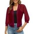 thumbnail image 1 of Luvior Women's Puff Sleeve Cropped Bolero (Third Version) â Open Front Summer Sheer Cardigan with Elastic Red XXXL, 1 of 4