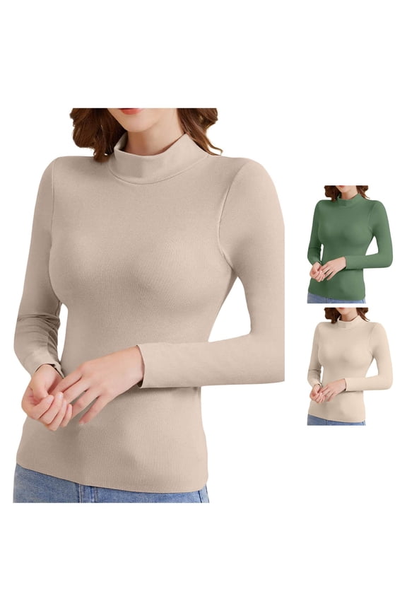 Women's Ribbed Turtleneck Fitted Long Sleeve Shirts Basic Thermal Layering Tops