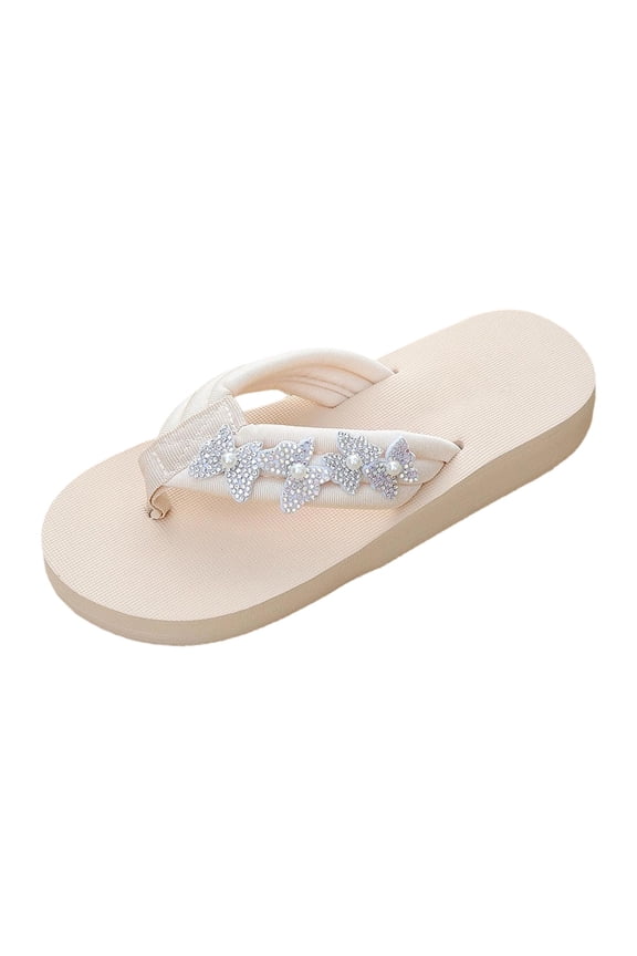 Women’s Summer Soft Bottom Flat Sandals – Chain Accented Beach Slides with Stone Pattern, Non‑Slip Lightweight Outdoor Flip Flops Beige 43