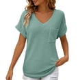 thumbnail image 1 of Luvior Women’s Summer Waffle Knit Short Sleeve Pocket T-Shirt – Textured Crew Neck Solid Breathable Top, Casual Everyday Basic Tee with Front Pocket, 1 of 6