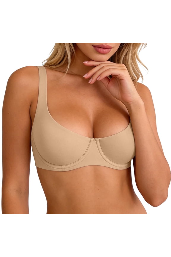 Women’s Underwire Support Bra – No Padding, Minimalist, Barely‑There, Comfortable, Skin‑Friendly, Wide Straps Beige M