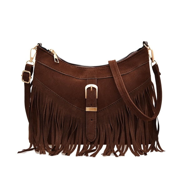 Luvior Women’s Vintage Motorcycle Fringe Buckle Crossbody Bag – Faux Leather Shoulder Purse with Adjustable Strap for Commuting and Casual Outings Bronze