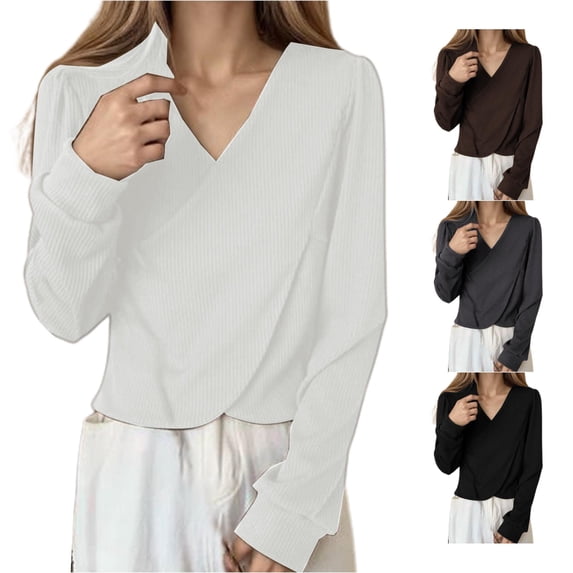 Luvior Womens 2026 V Neck Sweater Criss Cross Pullover Long Sleeve Knit Casual Fall Tops