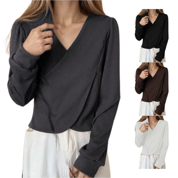 Luvior Womens 2026 V Neck Sweater Criss Cross Pullover Long Sleeve Knit Casual Fall Tops