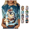 thumbnail image 1 of Luvior Womens Christmas Shirts Long Sleeve Funny Penguin Crewneck Sweatshirts Holiday Casual Graphic Pullover Sweaters, 1 of 4