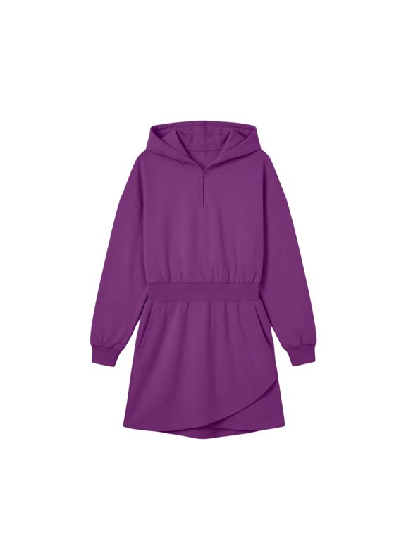 Womens Purple v neck Long Sleeve Hooded Romper Half Zip V Neck Elastic Waist Short Fall Winter