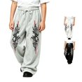 thumbnail image 1 of Luvior Y2k Baggy Sweatpants Boy and Girls Gothic Graphic Elastic Waist Wide Leg Track Pants Drawstring Athletic Joggers with Pockets, 1 of 5