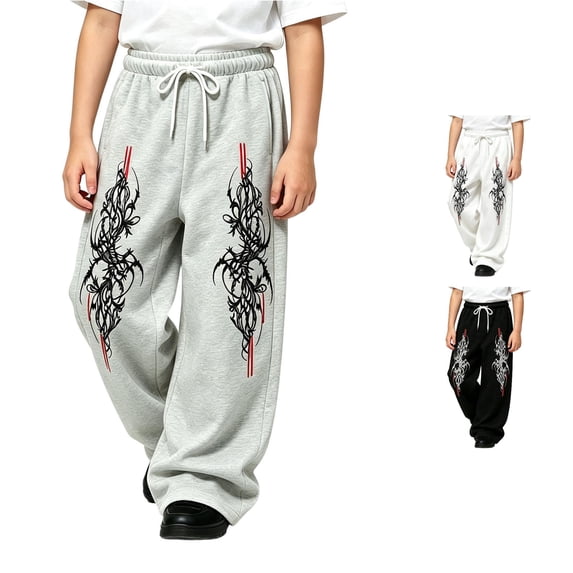Luvior Y2k Baggy Sweatpants Boy and Girls Gothic Graphic Elastic Waist Wide Leg Track Pants Drawstring Athletic Joggers with Pockets