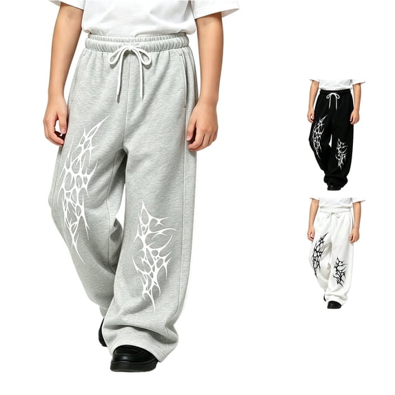 Luvior Y2k Baggy Sweatpants Boy and Girls Gothic Graphic Elastic Waist Wide Leg Track Pants Drawstring Athletic Joggers with Pockets