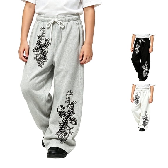 Luvior Y2k Baggy Sweatpants Boy and Girls Gothic Graphic Elastic Waist Wide Leg Track Pants Drawstring Athletic Joggers with Pockets