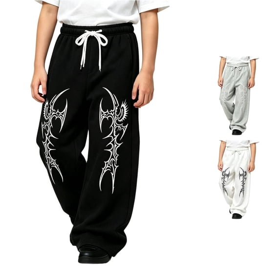 Luvior Y2k Baggy Sweatpants Boy and Girls Gothic Graphic Elastic Waist Wide Leg Track Pants Drawstring Athletic Joggers with Pockets