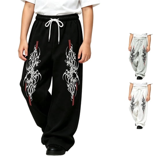 Luvior Y2k Baggy Sweatpants Boy and Girls Gothic Graphic Elastic Waist Wide Leg Track Pants Drawstring Athletic Joggers with Pockets