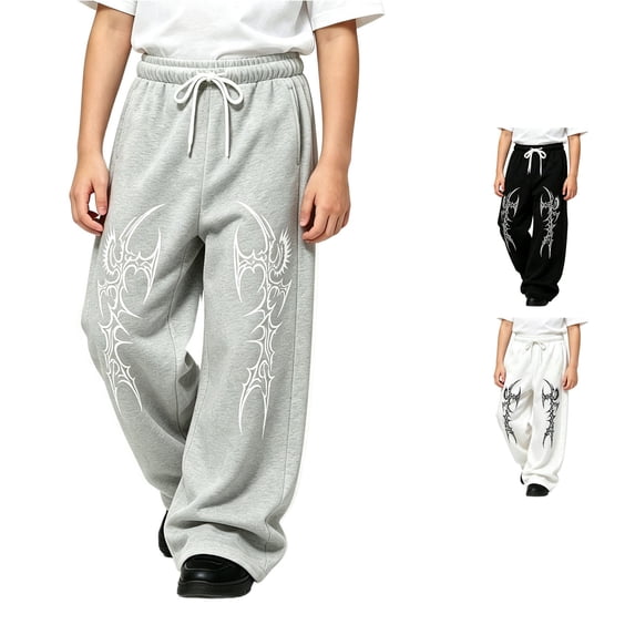Luvior Y2k Baggy Sweatpants Boy and Girls Gothic Graphic Elastic Waist Wide Leg Track Pants Drawstring Athletic Joggers with Pockets