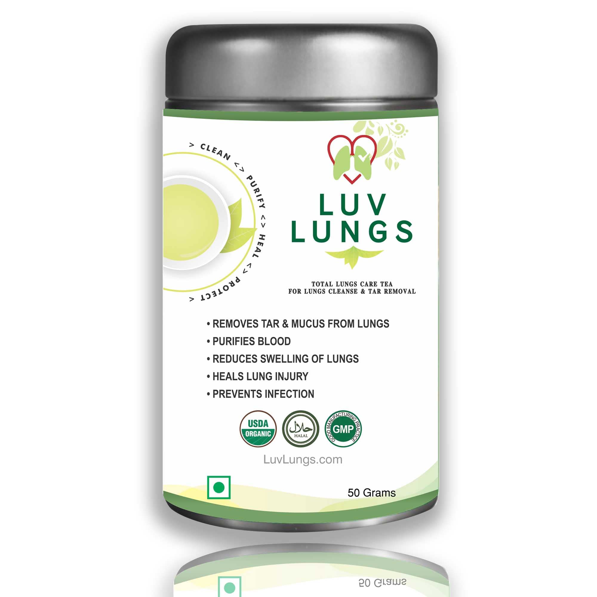 Luvlungs® Lungs Detox For Smokers Organic Green Tea With Mullein Leaf