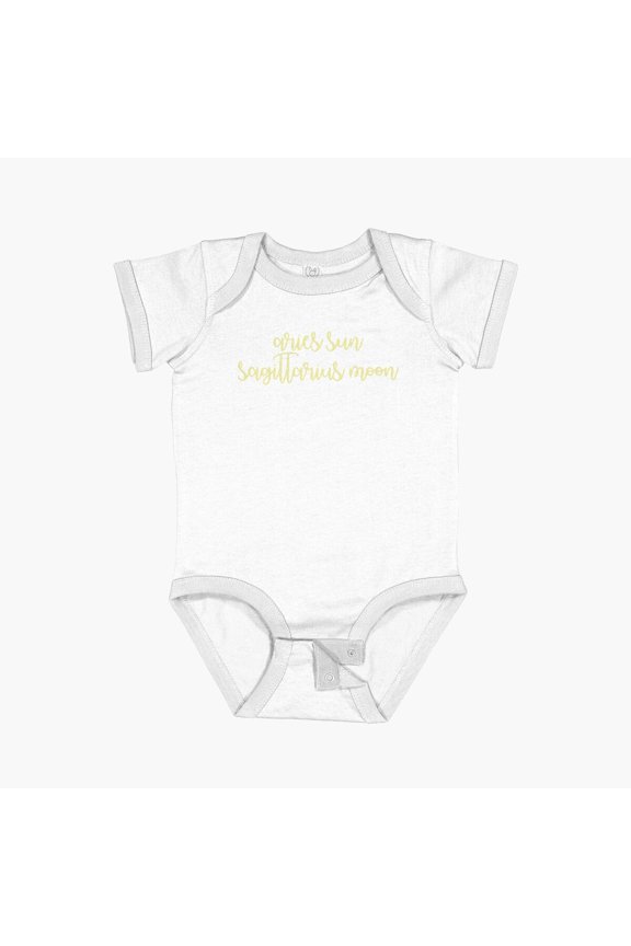 Aries Sun, Sag Moon Short Sleeve Baby One-Piece, New Born, Baby Shower Gift, New Parents Gift