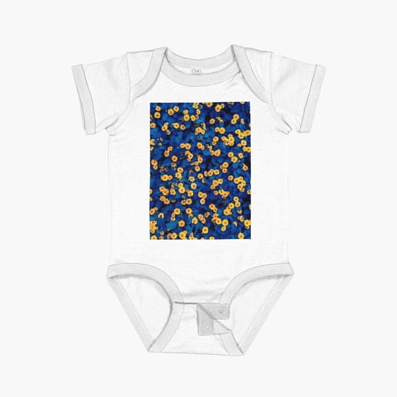 Luvly Beautiful Seamless Flower Pattern Blue And Yellow Tile Short Sleeve Baby One-Piece, New Born, Baby Shower Gift, New Parents Gift