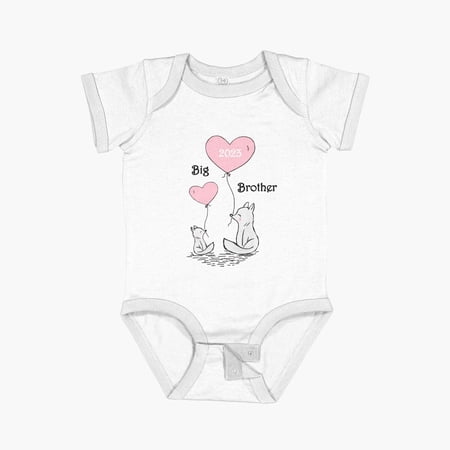 Luvly Big Brother 2023 English Cute Fox Siblings Little Sister Brother Baby Birth Pregnancy Happy Mother Short Sleeve Baby One-Piece, New Born, Baby Shower Gift, New Parents Gift