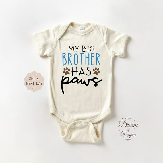 Luvly My Big Brother Has Paws, Dog Bodysuit, Funny Baby, Baby Shower Gift, Dog Siblings Baby Clothes, Cute Natural Baby , New Born, Baby Shower Gift, New Parents Gift