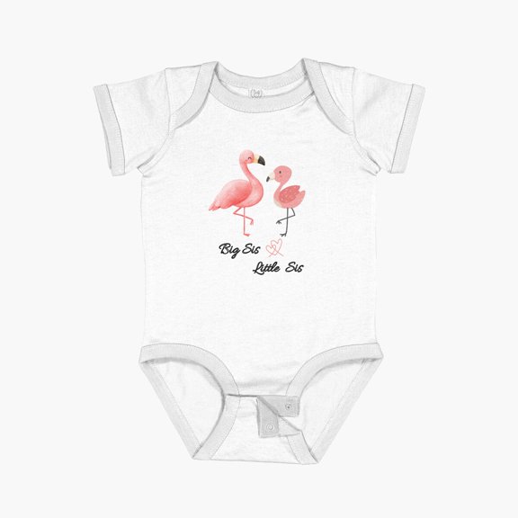 Luvly Big Sis Little Sis Flamingos Short Sleeve Baby One-Piece, New Born, Baby Shower Gift, New Parents Gift