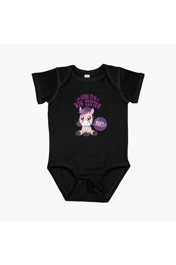Big Sister 2021 With Unicorn Short Sleeve Baby One-Piece, New Born, Baby Shower Gift, New Parents Gift