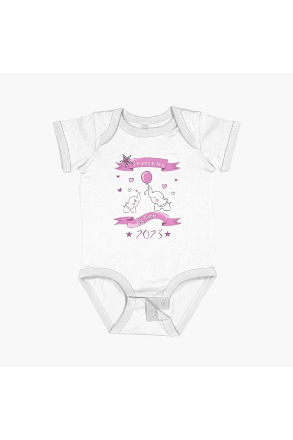 Big Sister 2023- With Cute Elephants And Heart Short Sleeve Baby One-Piece, New Born, Baby Shower Gift, New Parents Gift