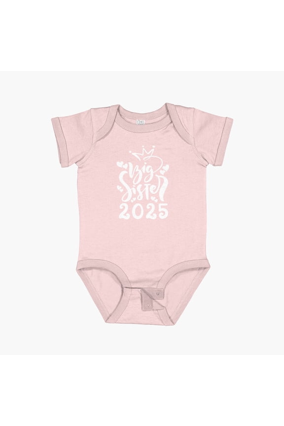 Big Sister 2025 Cute Writing, Crown And Hearts Short Sleeve Baby One-Piece, New Born, Baby Shower Gift, New Parents Gift