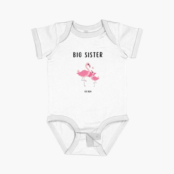 Luvly Big Sister Est 2024 Flamingo Family Sibling Announcement Short Sleeve Baby One-Piece, New Born, Baby Shower Gift, New Parents Gift