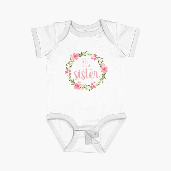 Luvly Big Sister T-Shirt - Toddler Pink Water Color Flower Wreath Shirt Short Sleeve Baby One-Piece, New Born, Baby Shower Gift, New Parents Gift