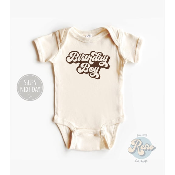 Luvly Birthday Boy Retro Boys Birthday Natural Baby Bodysuit Retro Baby Gift Happy Birthday Gift, New Born, Baby Shower Gift, New Parents Gift