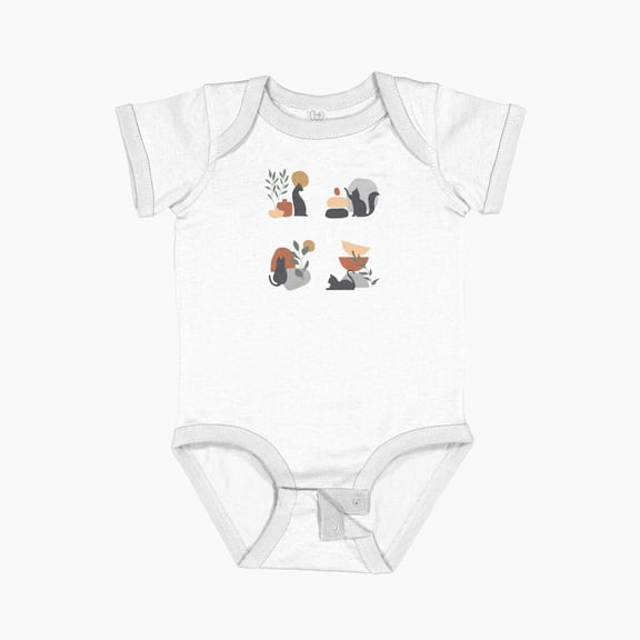 Luvly Black Cat And Plants: Nature In Minimalistic Boho Style Short Sleeve Baby One-Piece, New Born, Baby Shower Gift, New Parents Gift