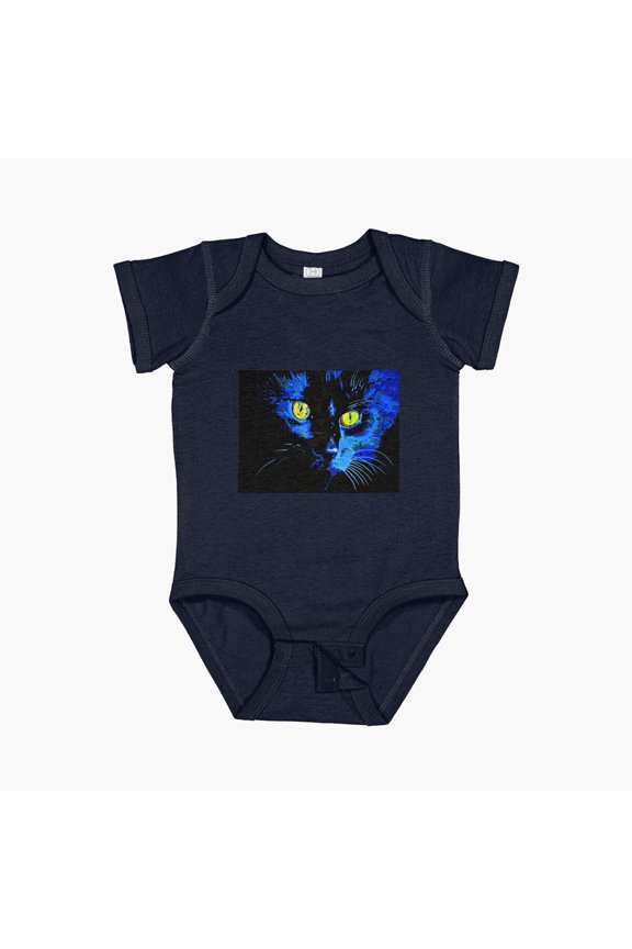 Black Cat Artistic Portrait With Striking Yellow Eyes Short Sleeve Baby One-Piece, New Born, Baby Shower Gift, New Parents Gift