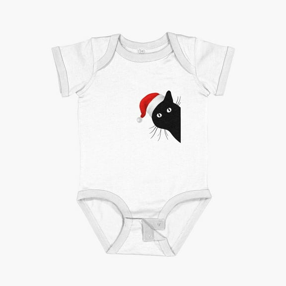 Luvly Black Cat Peeking Christmas Short Sleeve Baby One-Piece, New Born, Baby Shower Gift, New Parents Gift