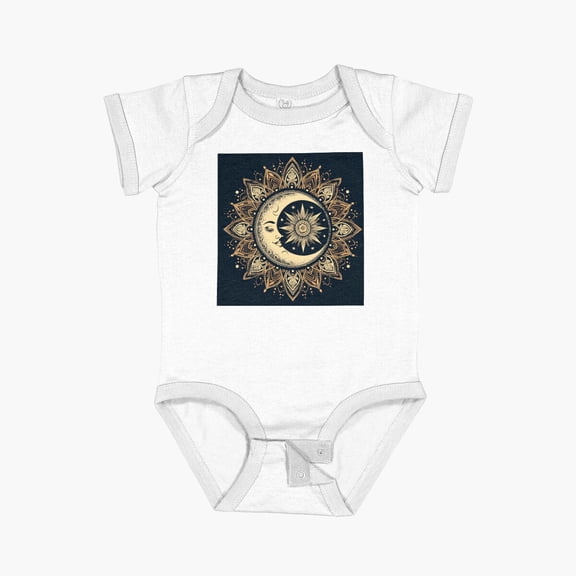 Luvly Boho Sun And Moon Short Sleeve Baby One-Piece, New Born, Baby Shower Gift, New Parents Gift