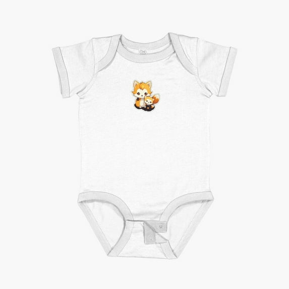 Luvly Cartoon Baby And Mommy Fox | White | Cute, Smiling, Anime, Happy, Manga, Aesthetic, Animals, Japanese, Kawaii, Love Short Sleeve Baby One-Piece, New Born, Baby Shower Gift, New Parents Gift