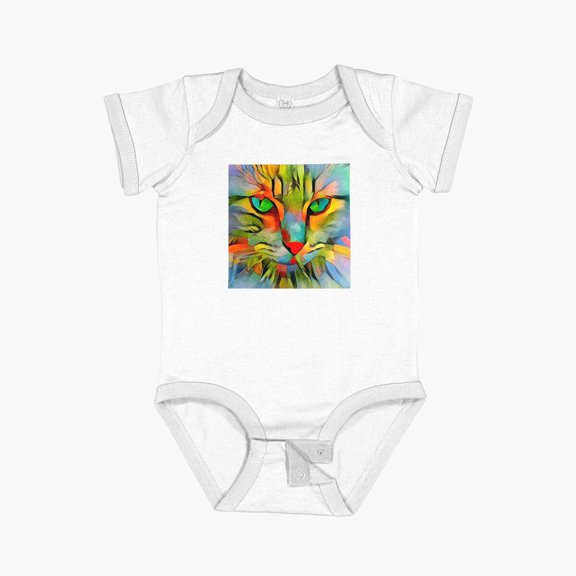 Luvly Cat Abstract Painting Short Sleeve Baby One-Piece, New Born, Baby Shower Gift, New Parents Gift