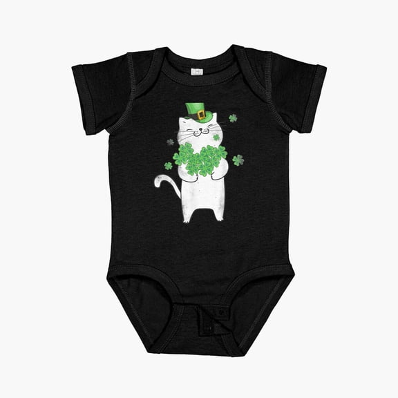 Luvly Cat Leprechaun Cat Lover Shamrock St Patricks Day Short Sleeve Baby One-Piece, New Born, Baby Shower Gift, New Parents Gift