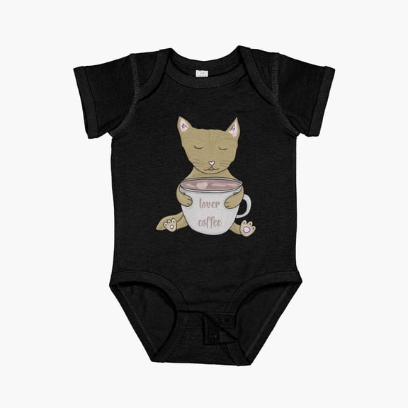 Luvly Cat Lover Coffee Short Sleeve Baby One-Piece, New Born, Baby Shower Gift, New Parents Gift