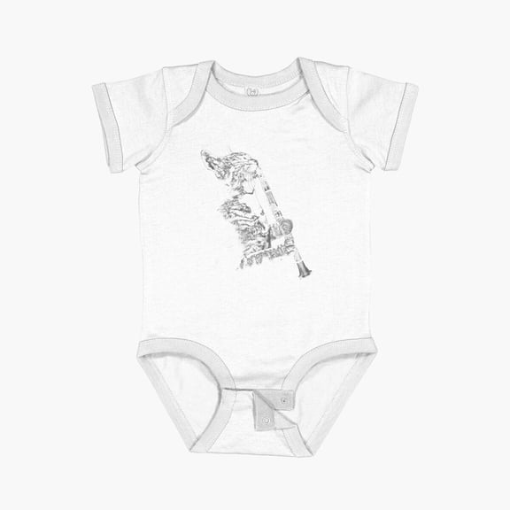 Luvly Cat Playing Clarinet Clarinetist Cat Musician Short Sleeve Baby One-Piece, New Born, Baby Shower Gift, New Parents Gift