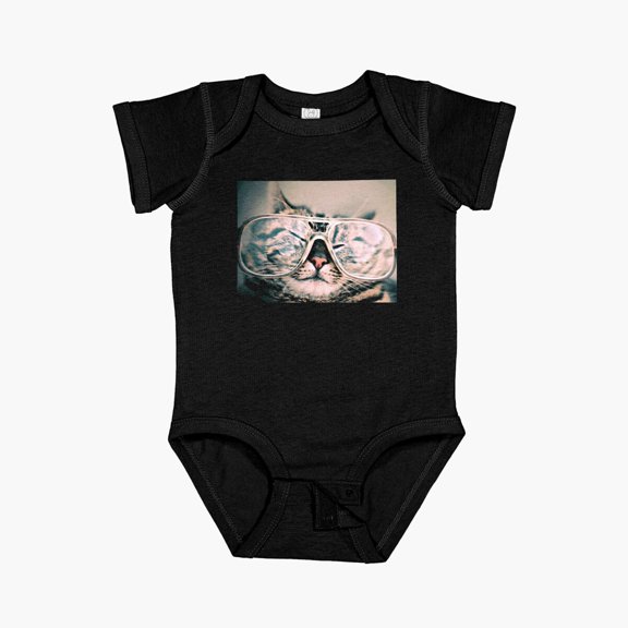 Luvly Cat With Funny Glasses Short Sleeve Baby One-Piece, New Born, Baby Shower Gift, New Parents Gift