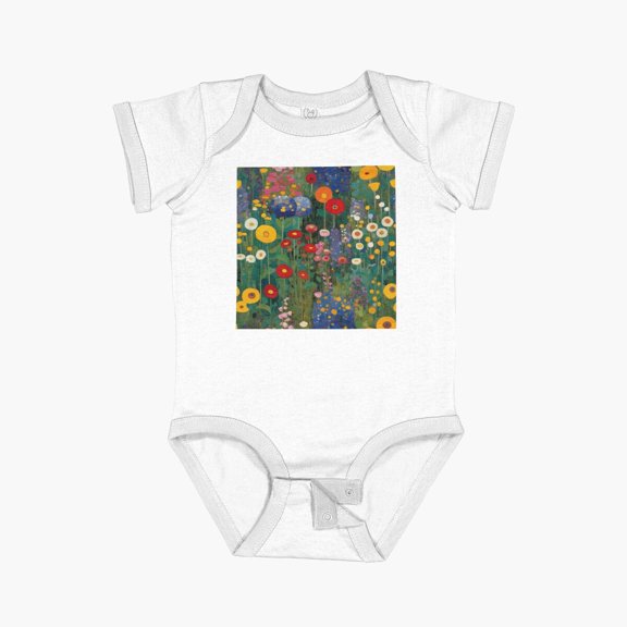 Luvly Colorful Abstract Garden After Klimt Short Sleeve Baby One-Piece, New Born, Baby Shower Gift, New Parents Gift