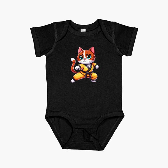 Luvly Confident Cat In Karate Gi Short Sleeve Baby One-Piece, New Born, Baby Shower Gift, New Parents Gift